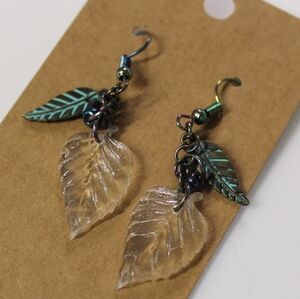 Handmade Leaf Design Earrings with Green and Gold Accents- Hypoallergenic